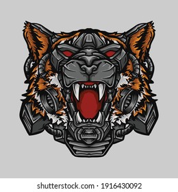 artwork illustration and t-shirt design tiger robot