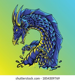 artwork illustration and t-shirt design water dragon premium vector