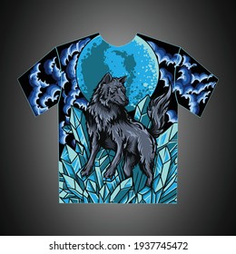 Kunstillustrations- und T-Shirt-Design-Wolf mit Kristall