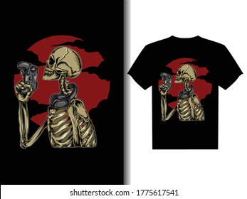 artwork illustration and ts-shirt design skeleton gamer premium vector