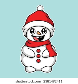 artwork illustrator and sticker design cute snow man with santa hat character