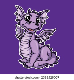 artwork illustrator and sticker design cute purple dragon character