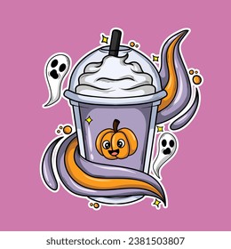 artwork illustrator and sticker design pumkin ice cup