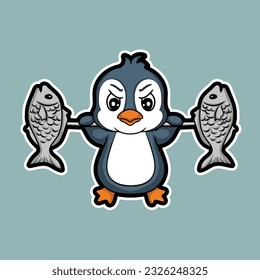 ilustrador de obras de arte y diseño de camisetas lindo personaje pingüino barbell  