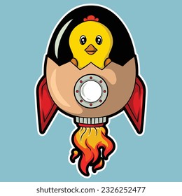 artwork illustrator and T shirt design cute character chicken rocket 
