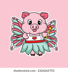 artwork illustrator and T shirt design cute character flying pig