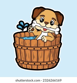 artwork illustrator and T shirt design cute character dog bath