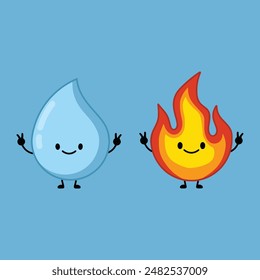 artwork illustrator and T shirt design cute character fire and water sticker