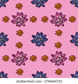artwork ilustration lotus handdrawn seamles patern premium vector