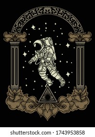 artwork ilustration and tshirt design astronauts in frame ornament premium vector