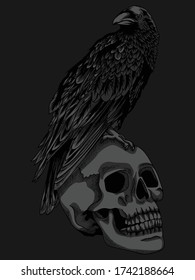 artwork ilustration and tshirt design crow in human skull premium vector