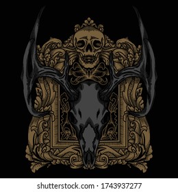 artwork ilustration and tshirt design deer skull in frame ornament premium vector