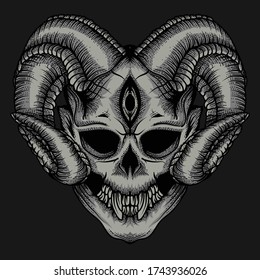 artwork ilustration and tshirt design devil skull premium vector