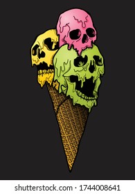 Artwork Ilustration And Tshirt Design Ice Cream Skull Premium Vector