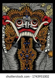 ilustración de arte y diseño de camisetas ragda barong bali mascara tradicional vector premium