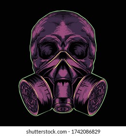 Artwork Ilustration And Tshirt Design Skull With Gas Mask Premium Vector