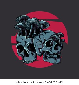 artwork ilustration   tshirt design skull and mushroom premium vector