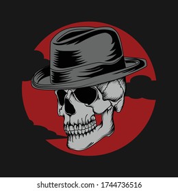  artwork ilustration and tshirt design skull with cowboy hat premium vector