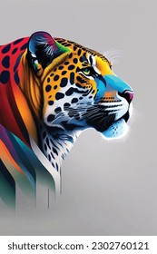 artwork jaguar rainbow art vector illustration