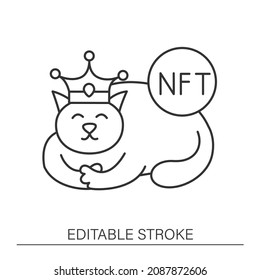Artwork line icon. Non fungible token.Cat with crown. NFT concept. Isolated vector illustration.Editable stroke