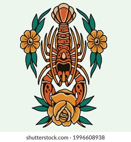 artwork lobster with red rose