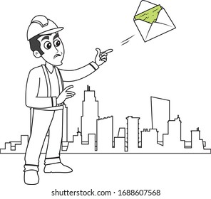 Artwork of Man sending message via envelope