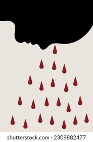 Kunstwerke, minimalistisches Plakatdesign in Rot und Schwarz. Abstrakte Wandkunst. Vektorgrafik zum Thema psychische Erkrankungen, Depressionen, Traurigkeit.