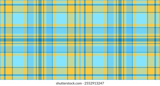 Artwork pattern background textile, pano check vector tartan. Manufacture seamless fabric texture plaid in cyan and amber colors palette.