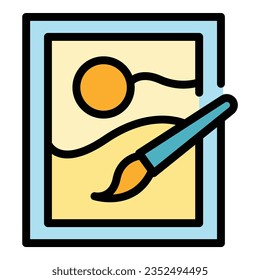 Artwork picture icon outline vector. Painting culture. Art gallery color flat