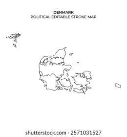 The artwork presents a clear outline of Denmark, highlighting its political boundaries and geographic features. Ideal for educational or reference purposes.