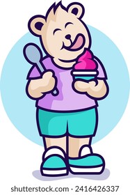 The artwork radiates warmth and joy as it portrays the charming bear savoring the icy goodness of an ice cream cone