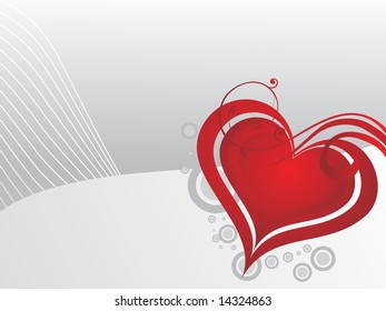 artwork, red heart on gray bubbles and curve background