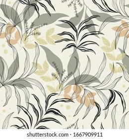 Artwork Seamless Leaves Pattern Background.