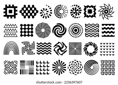 Formas de arte, elementos de diseño geométrico en blanco y negro. Formas planas abstractas de Memphis vintage.