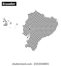 The artwork showcases a detailed map of Ecuador with a unique dot pattern, highlighting the nation's geographic outline and key regions.