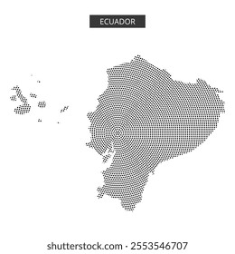 The artwork showcases a detailed map of Ecuador with a unique dot pattern, highlighting the nation's geographic outline and key regions.