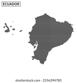 The artwork showcases a detailed map of Ecuador with a unique dot pattern, highlighting the nation's geographic outline and key regions.