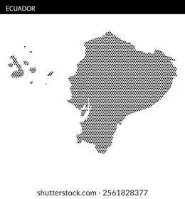 The artwork showcases a detailed map of Ecuador with a unique dot pattern, highlighting the nation's geographic outline and key regions.