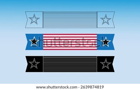 Artwork showcasing three horizontal banners in different styles featuring stars and stripes, symbolizing themes of design, decoration, and celebration.