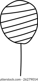 The artwork shows a circular treetop with diagonal stripes in a hand-drawn style. A slender trunk supports the patterned crown, creating an abstract, sketchy form. Cartoon vector illustration
