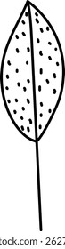 Das Kunstwerk zeigt ein einzelnes Blatt mit einer zentralen Vene und gesprenkelter Oberfläche im handgezeichneten Stil. Cartoon, Vektorgrafik