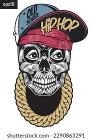 artwork silkscreen image skull hiphop gangster for tshirt design, punk background images, graphic street comic art, graphic textile fashion, fabric print or tattoo, isolated illustration.