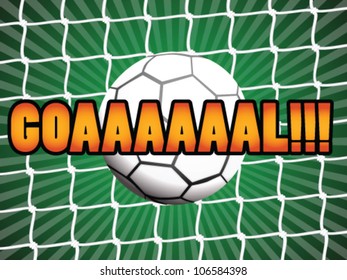Artwork with a soccer ball in the net as a result of a goal score