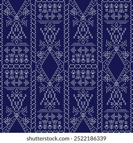 artwork stitch embroidery Sashiko abstract seamless ornament Japanese white line  indigo blue background vector design template decoration hand drawn print needle work quilt fabric geometric pattern

