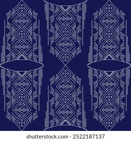 artwork stitch embroidery Sashiko abstract seamless ornament Japanese white line  indigo blue background vector design template decoration hand drawn print needle work quilt fabric geometric pattern

