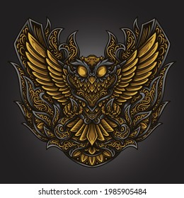 artwork and t shirt design samurai owl engraving ornament