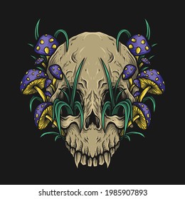 artwork and t shirt design skull with mushroom