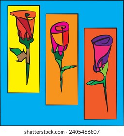 artwork of three roses in cubism style