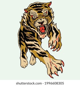artwork tiger is hunting its prey vector illustration