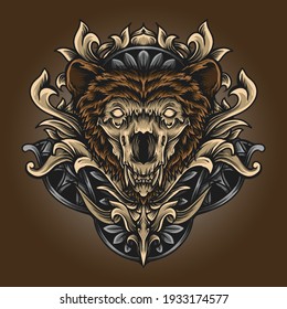 artwork and t-shirt design bear skull engraving ornament